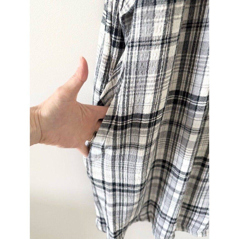 NWT Pilcro Anthropologie Keira Long Sleeve Black & White Plaid Shirt Dress - 2X - Picture 6 of 9